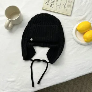 Mujer invierno cálido tejido ushanka sombrero negro orejeras gorra elegante casual