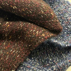 Close-up detail of the speckled knit alpaca wool fabric showing rich texture and cozy feel.