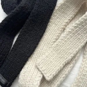 Detailed view of soft knitted winter scarf texture, showcasing fine stitching and cozy material.
