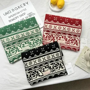 Women Christmas Jacquard Knitted Scarf Winter Warm Acrylic Soft Neck Wrap Snowflake Geometric Pattern Festive New Year Gift