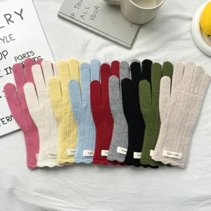 Guantes de lana de punto liso para mujer, guantes de invierno cálidos en varios colores.