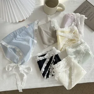 Dames Driehoekige Sjaal met Kantrand Effen Kleur Lichtgewicht Hoofdband Halssjaal Taille Decoratie Modieus Bandana Accessoire
