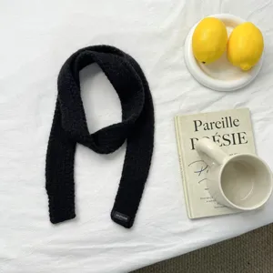 Simple solid color Korean style narrow knitted winter scarf for women daily warm fashion wear.