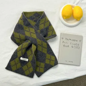 Écharpe en laine femme hiver automne à carreaux chaud tricoté écharpe accessoire chic