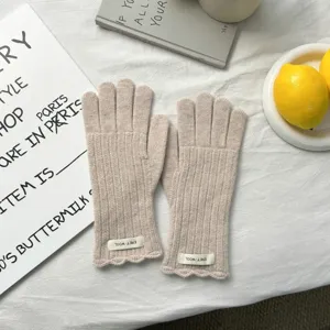 Guantes de punto para mujer color liso lana táctil dedos separados invierno cálido detalle