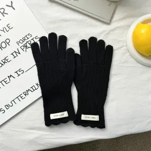 Guantes de invierno negros de mujer táctiles de punto lana color sólido guantes cálidos moda