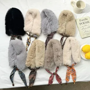 Dames Winter Nepbont Sjaal Met Kralen Satijnen Sjaal Ketting Kruis Nekwarmer Warm Zachte Pluche Sjaal Mode Sjaal Voor Dames Meisjes