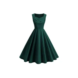 Vintage Square Neck Sleeveless Midi Dress Elegant Pleated Bodycon Tank Dress For Women Summer Party Evening Dress