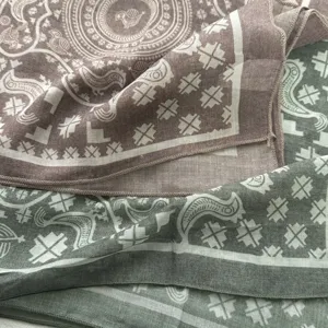 Cotton linen vintage paisley square scarf, soft lightweight neckerchief for spring autumn.