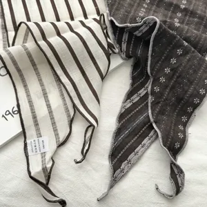 Vintage 100% cotton triangular scarf retro stripe floral bandana hair band fashion accessory