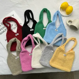 Sac à Main en Tricot Décontracté pour Femmes Mélange de Laine Minimaliste Couleur Unie Petit Sac Fourre-tout Portable pour Automne Hiver