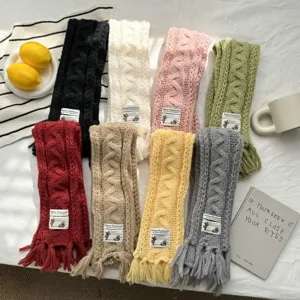 Damen Winter Warm Strickschal Mit Quasten Retro Süß Polyester Zopfstrick Halswärmer Schal Für Studenten Alltag