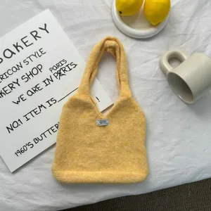 Sac cabas en tricot jaune sac à main style minimaliste décontracté petit sac de voyage