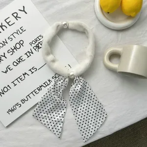 Soft plush magnetic buckle winter neckerchief with polka dot ribbon for women daily wear