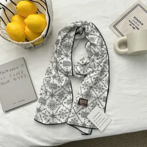 Katoenen lange paisley sjaal zwart wit retro halsdoek voor vrouwen lente herfst.