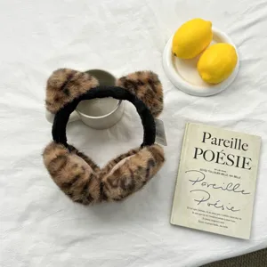 Leopardenmuster Plüsch Katzenohr Ohrenschützer Winter warm flauschig Ohrenwärmer Kälteschutz