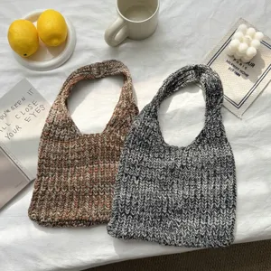 Stilvolle Strick Handtasche gemischte Farbe Handgelenk Tasche lässig gewebte kleine Tasche
