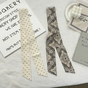Detailopname van smalle zijden sjaals met polkadots en paisley voor trendy styling.