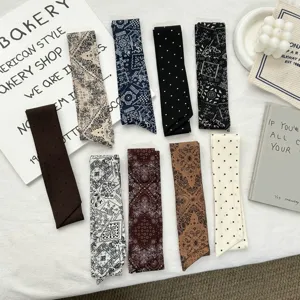 Dames Retro Paisley Stippen Smalle Zijden Sjaal Satijnen Haarelastiek Halssjaal Voor Tas Handvat Decoratie Elegant Bedrukt Lint