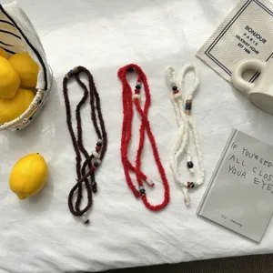 Collier en Perles de Fil de Tricot Couleur Unie Rétro pour Femme Longue Chaîne de Pull Bracelet Multifonctionnel Accessoires Vêtements Bijoux