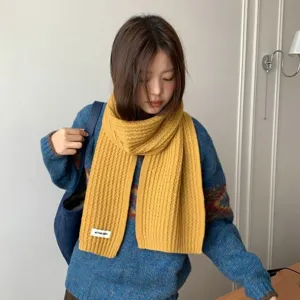 Korean style solid color knit scarf for women and men, cozy autumn winter short warm neckerchief.