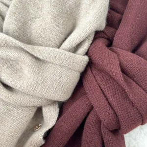 Knit scarf detail texture close up cozy warm winter neck wear soft wool blend fabric daily style