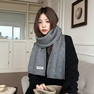 Winter women grey knitted scarf cozy soft warm short neckerchief solid daily wear stylish