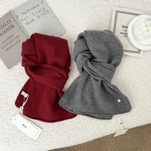 Cozy winter wool knit scarf for women, thick warm neck warmer in wine red and gray.