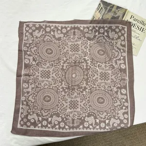 Retro paisley print cotton linen square scarf, vintage bird pattern lightweight neckerchief.