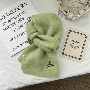 Cozy light green knit scarf for women and men, soft winter warm neck warmer daily wear.
