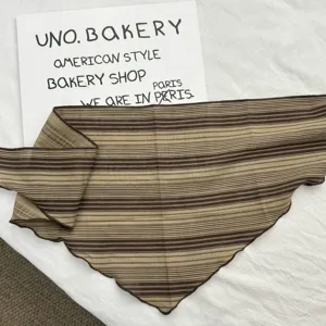 Brown striped cotton triangular scarf vintage bandana stylish hair accessory for women daily wear