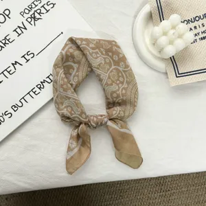 Retro paisley cotton linen small square scarf, versatile spring and autumn neckerchief.