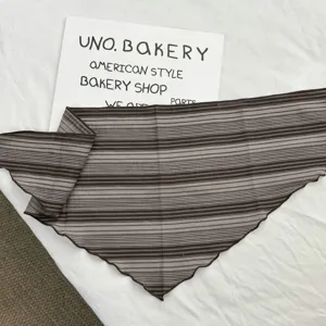 Retro brown striped triangle scarf, cotton hair band and stylish accessory for women daily wear.
