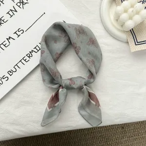 Retro butterfly print cotton linen small square scarf, lightweight soft decorative neckerchief.