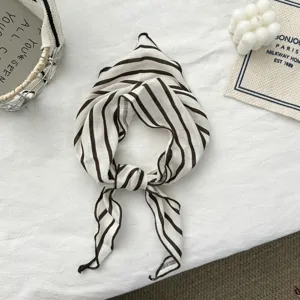 Retro cotton striped triangular scarf, versatile fashion headscarf and accessory detail.