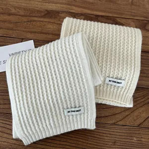 Korean style solid color knitted short scarf for women and men, casual winter warm wool neckerchief.