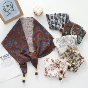 Vintage Floral Plaid Lace-up Waist Scarf With Beaded Tassel Fringe Multi-functional Triangle Headscarf Layering Skirt Panel Shawl Accessory For Women