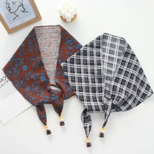 Vintage floral plaid waist tie skirt extension scarf with beaded fringe for women layering outfits.