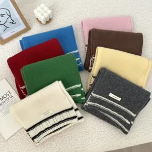 100% Pure Wool Scarf For Women Men Winter Warm Thick Knitted Scarf Vintage Preppy Style Striped Long Neck Warmer Unisex Scarf