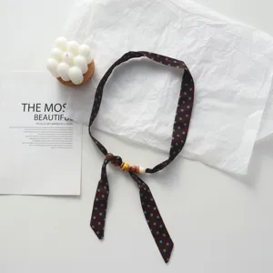 Polka dot beaded fabric scarf necklace for women, niche design adjustable sweater accessory.