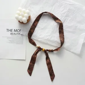 Brown Beaded Silk Scarf Necklace Niche Design Fabric Clavicle Chain Sweater Accessory Detail