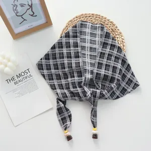 Black and white plaid triangle scarf, versatile waist tie ribbon and hair accessory.
