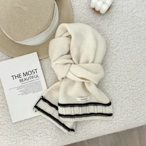 Cozy pure wool winter scarf with stylish stripes, soft thick warm knit unisex neck warmer