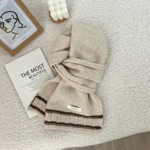 Cozy 100% wool knitted scarf for winter warm vintage striped chic style detail view