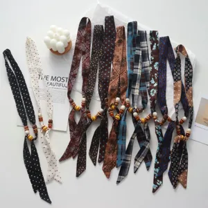 Polka Dot Beaded Scarf Necklace For Women Niche Design Fabric Choker Adjustable Wooden Bead Neck Scarf Sweater Chain Fashion Accessories