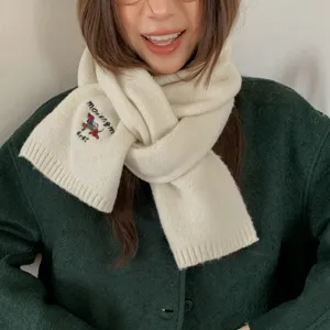 Bufanda de punto bordada de salchicha estilo japonés lindo mujer invierno cuello cálido