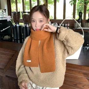 Cozy melange 100% pure wool scarf detailed view, soft winter warm neckwear for couple.