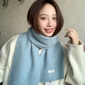 Cozy light blue speckled 100% wool scarf for winter warmth Korean style couple fashion accessory