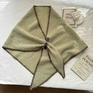 Écharpe triangulaire en mélange de laine style coréen couture contraste boucle cuir châle hiver