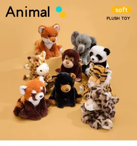 Cute cartoon animal plush toys set including elephant giraffe fox and panda soft stuffed dolls for kids
